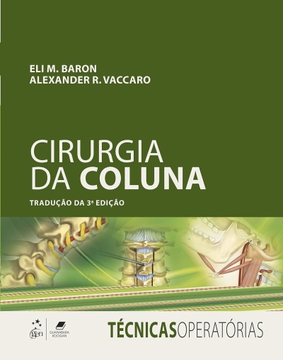 Capa de livro sobre cirurgia da coluna com ilustração anatómica