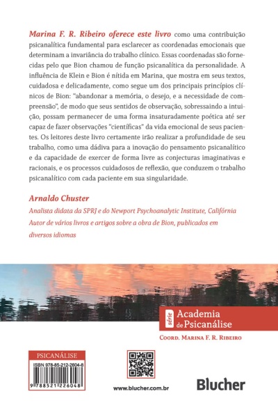 Contracapa do livro da série Academia de Psicanálise com texto explicativo, código QR, código de barras e logotipo Blucher