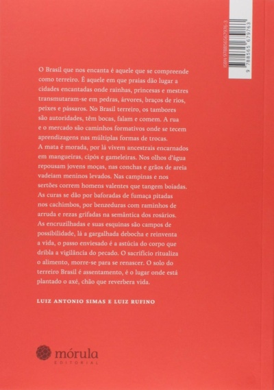 Capa traseira de livro vermelha com texto branco e código de barras