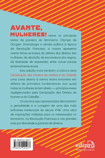 Capa traseira de livro Avante, Mulheres com texto descritivo e código ISBN