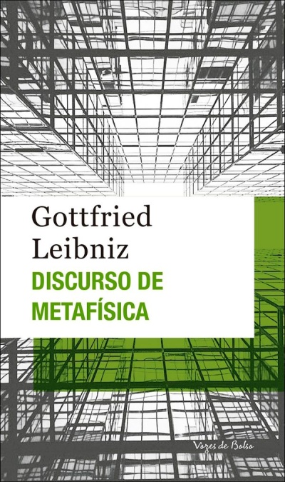 Capa do livro Discurso de Metafísica de Gottfried Leibniz com padrões geométricos