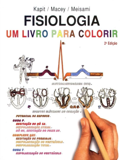 Capa de livro de fisiologia para colorir com desenhos anatómicos e texto colorido