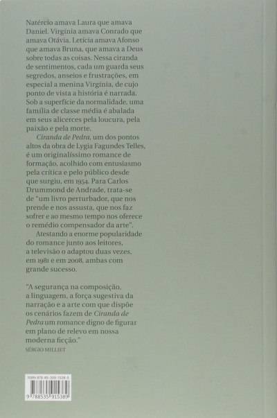 Parte traseira de livro com texto descritivo e código de barras