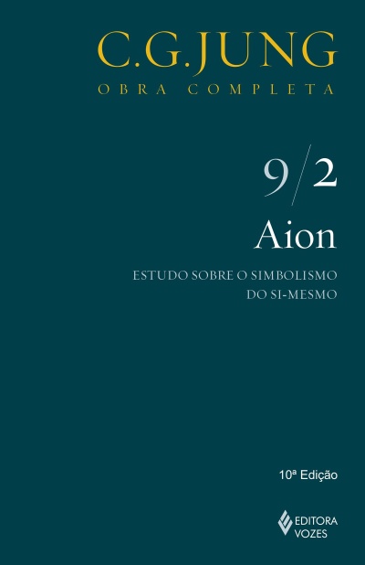 Capa azul escuro de livro com texto amarelo e branco sobre C.G. Jung e edição