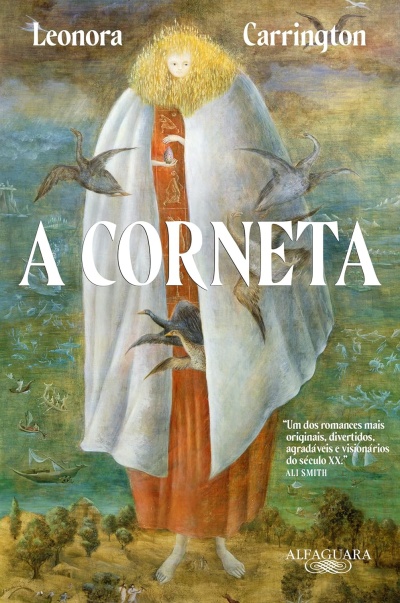 Capa do livro A Corneta com ilustração de figura humana e aves voando