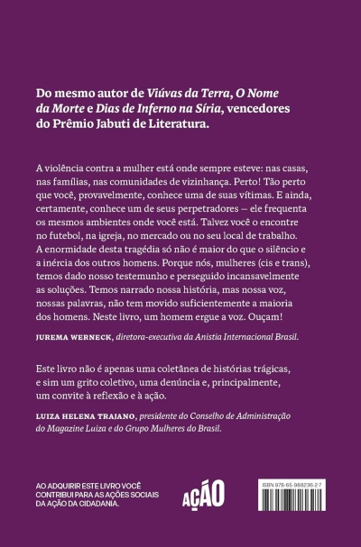 Capa traseira de livro roxa com texto em português e código de barras