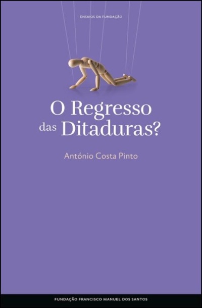 Capa de livro roxa com boneco de madeira pendurado por cordas e texto do título