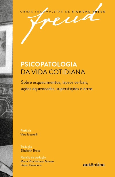 Capa de livro amarelo com texto preto e branco e faixa preta vertical com imagem desfocada