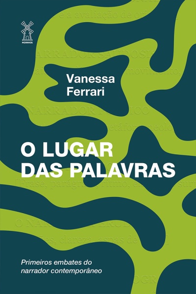 Capa de livro verde e azul com texto e logótipo Moinhos