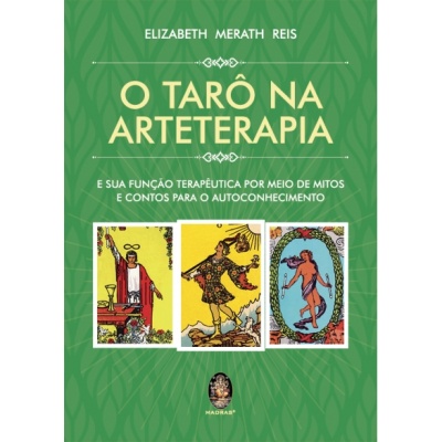 Capa de livro verde com três cartas de tarot coloridas