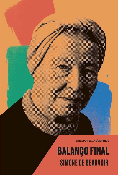 Capa do livro Balanço Final de Simone de Beauvoir com retrato estilizado e cores de fundo abstratas