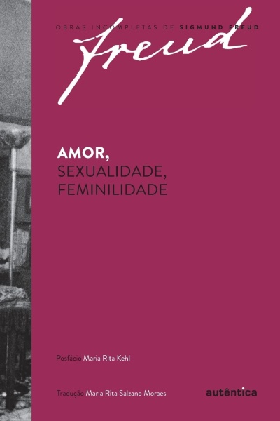 Capa de livro Amor, Sexualidade, Feminilidade de Sigmund Freud em fundo vinho com texto em preto e branco