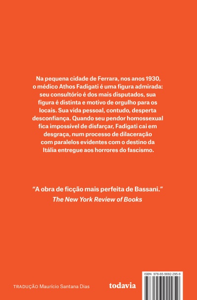 Capa traseira de livro cor laranja com texto branco e código de barras