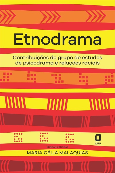 Capa do livro Etnodrama com padrões gráficos em amarelo, vermelho e laranja