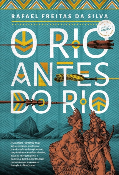 Capa de livro O RIO ANTES DO RIO com elementos gráficos e indígenas desenhados