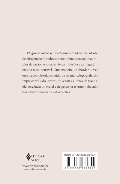Capa traseira de livro com texto em português, código de barras e logotipo da Editora Vozes