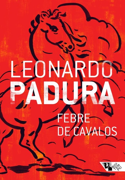 Capa de livro vermelho com ilustração de cavalo e texto branco