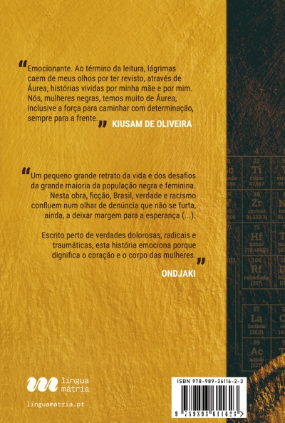Parte traseira de livro amarelo com texto em português e código de barras