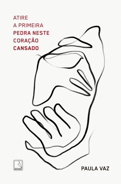 Capa de livro com desenho de duas mãos em linhas pretas e texto em vermelho e preto.