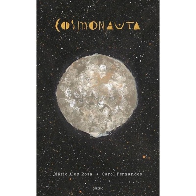 Capa de livro com ilustração de lua e texto Cosmonauta