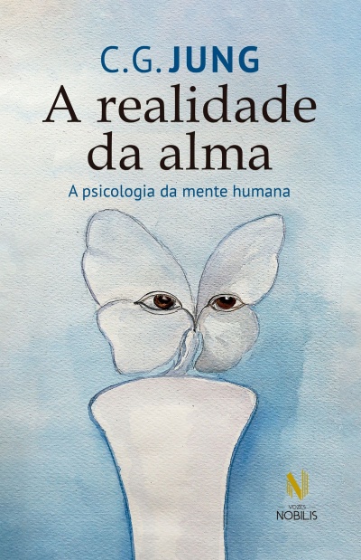Capa de livro azul claro com título, autor e uma borboleta branca com olhos.