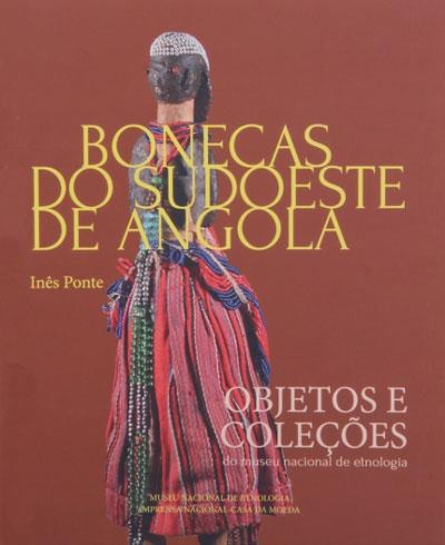Capa de livro com boneca tradicional angolana e texto sobre bonecas do sudoeste de Angola