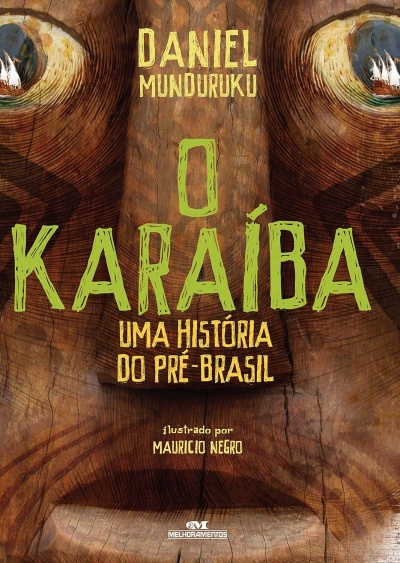 Capa de livro com textura de madeira e texto em amarelo e verde