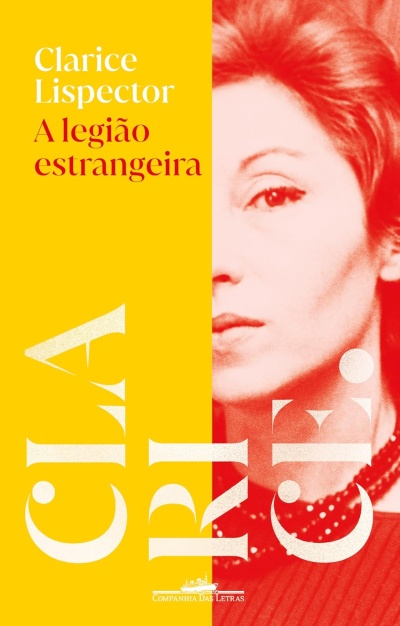 Capa de livro com fundo amarelo e fotografia artística em tons vermelhos de uma mulher.