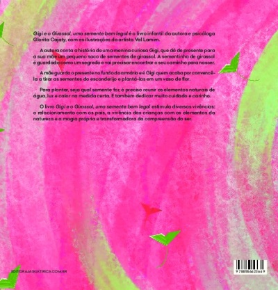 Contracapa de livro infantil com fundo rosa, texto em português e código de barras.