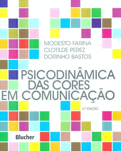 Capa de livro com quadrados coloridos e texto psico dinâmica das cores em comunicação.