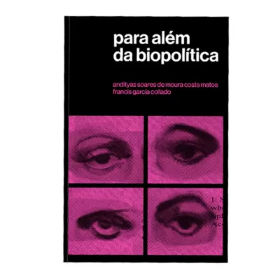 Capa preta de livro com texto branco e rosa e imagens de olhos em rosa