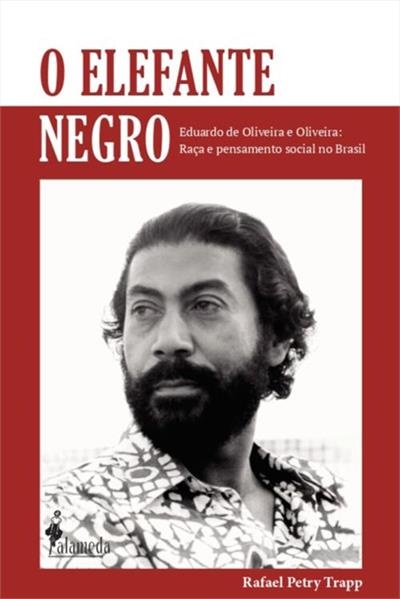 Capa do livro O Elefante Negro com foto de homem e texto em vermelho e branco