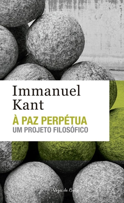 Capa de livro com bolas cinzentas e texto Immanuel Kant À PAZ PERPÉTUA UM PROJETO FILOSÓFICO