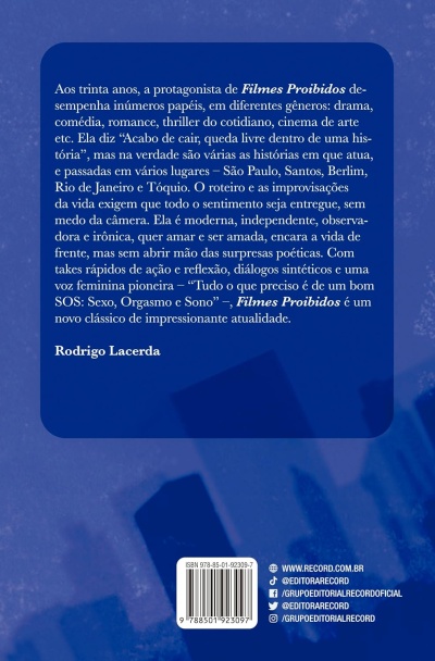 Contracapa de livro azul com texto branco e código de barras