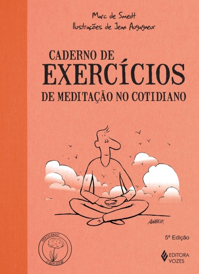 Capa de livro cor de salmão com título e ilustração de pessoa meditando
