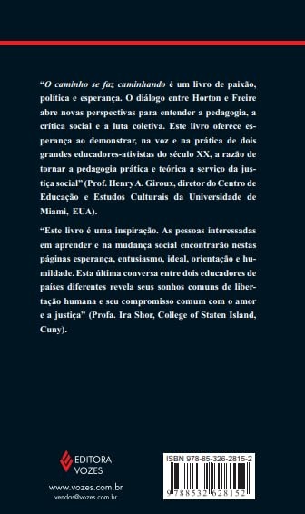 Capa traseira de livro azul escuro com texto em português, faixas vermelhas no topo, logo da Editora Vozes e código ISBN