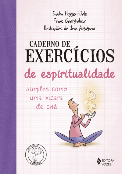 Capa de livro de exercício de espiritualidade com ilustração de pessoa e chávena