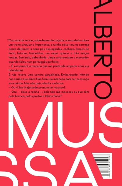 Capa de livro vermelha com texto narrativo e código de barras