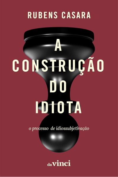 Capa de livro bordô com figura preta abstrata e texto em creme