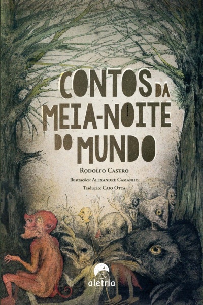 Capa de livro Contos da Meia-Noite do Mundo com ilustrações de criaturas fantásticas.