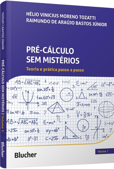 Capa de livro de pré-cálculo com fórmulas e título em azul e branco