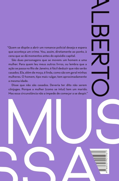 Capa de livro roxa com texto em português e nome do autor Alberto Mussa em branco