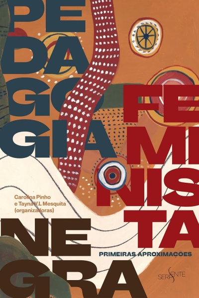 Capa de livro colorida com texto grande e elementos gráficos abstratos.