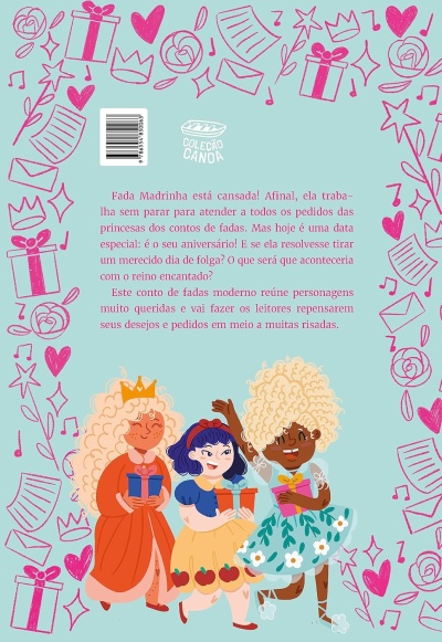 Contracapa de livro infantil com ilustrações coloridas e texto em português.