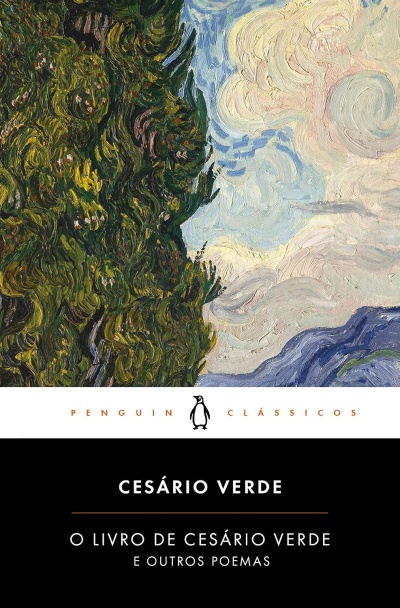 Capa de livro de poemas de Cesário Verde com pintura de árvores e céu.