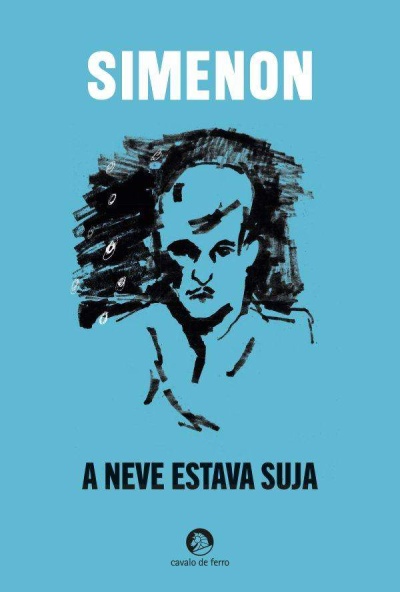 Capa de livro azul com ilustração preta e texto A NEVE ESTAVA SUJA