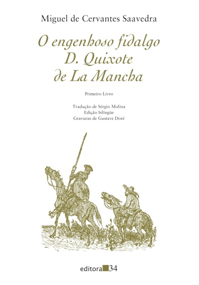 Capa de livro branca com título e ilustração dourada de dois cavaleiros a cavalo