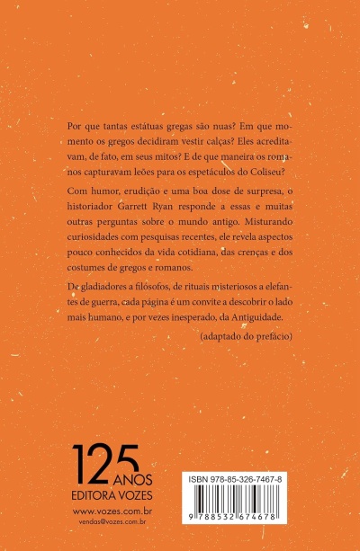 Parte traseira de livro com texto em preto sobre fundo laranja e código ISBN