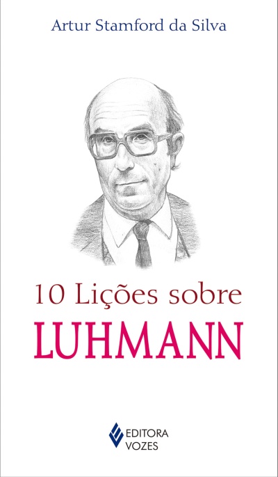 Capa de livro 10 Lições sobre Luhmann com ilustração a lápis de homem de óculos