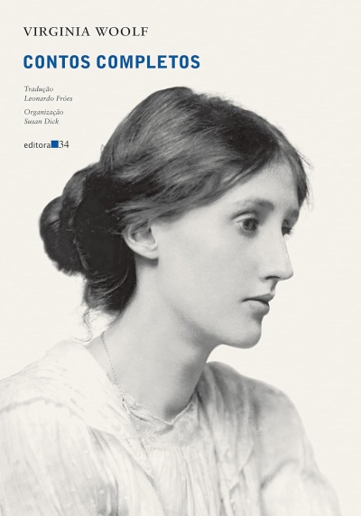 Capa do livro Contos Completos de Virginia Woolf com fotografia em preto e branco de mulher de perfil